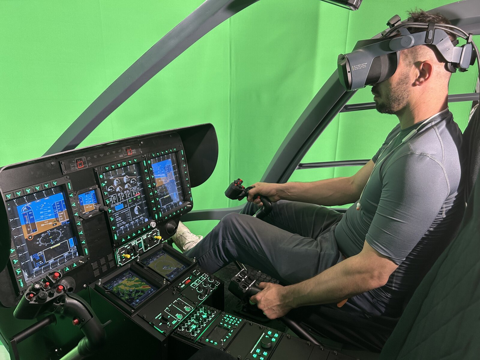Varjo VR/XR station combined with a physical helicopter cockpit